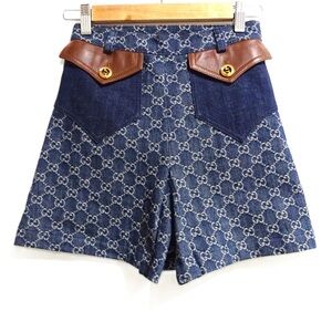Gucci Denim and Leather Accent Shorts